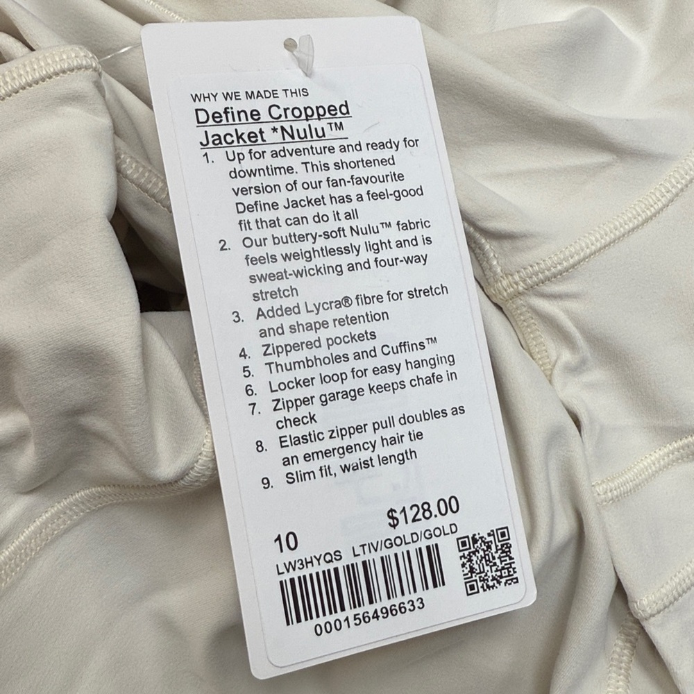 LuluLemon Define Cropped Jacket Nulu in Light Ivory/Gold - Picture 7 of 9